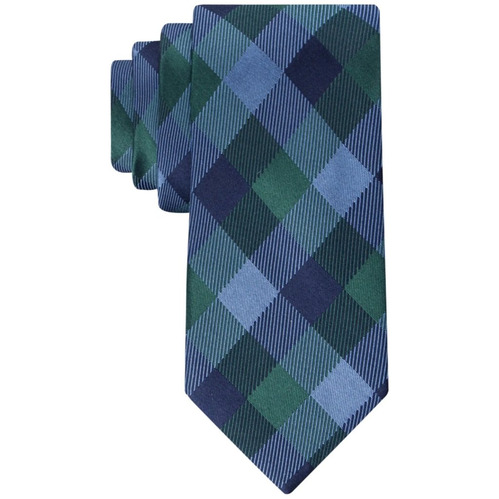 Tommy Hilfiger Men Tonal Buffalo Check Necktie NavyGreen 58 Silk One Size Nwt